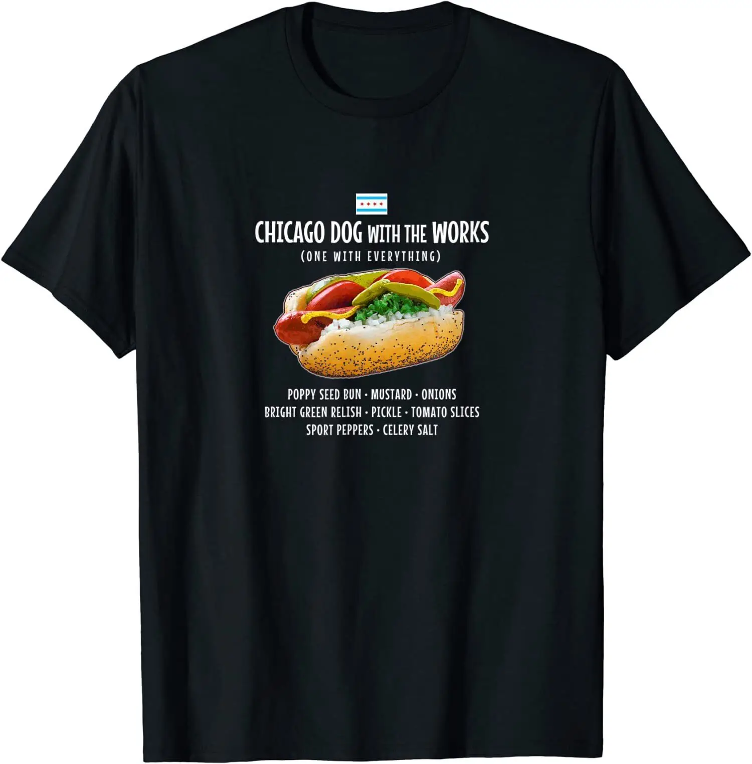 NEW LIMITED Chicago Style Hot Dog with Everything Relish Mustard Pickles T-Shirt