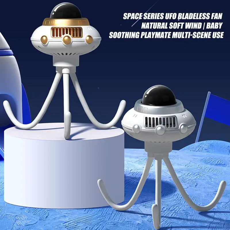 Tragbarer Kinderwagen-Ventilator, Space Octopus, wiederaufladbarer Kinderbett-Ventilator, 3-Gang-verstellbares Kühlgerät mit Batterieanzeige, Kinderwagen