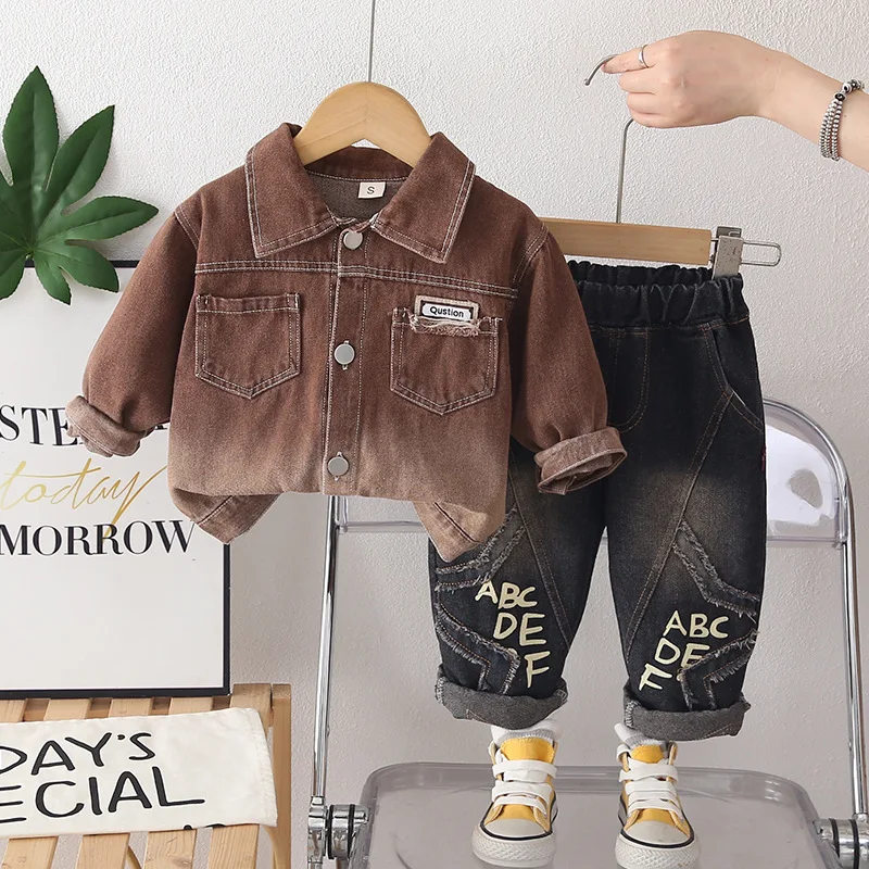 Kids Clothing 2026 Spring Autumn Baby Boy Clothes 0-5T Korea Fashion Solid Color Pocket Coat and Pants Two Piece Boys Outfit Set