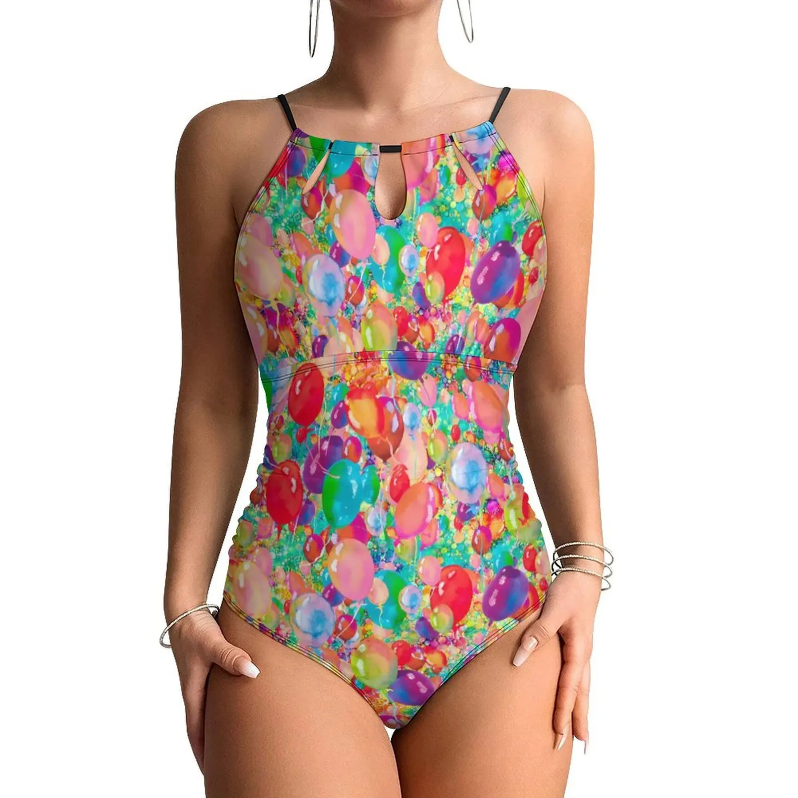 Sweet Balloon Swimsuit Sexy Colorful Print One Piece Swimwear Push Up Swimsuits Kawaii Beach Beachwear