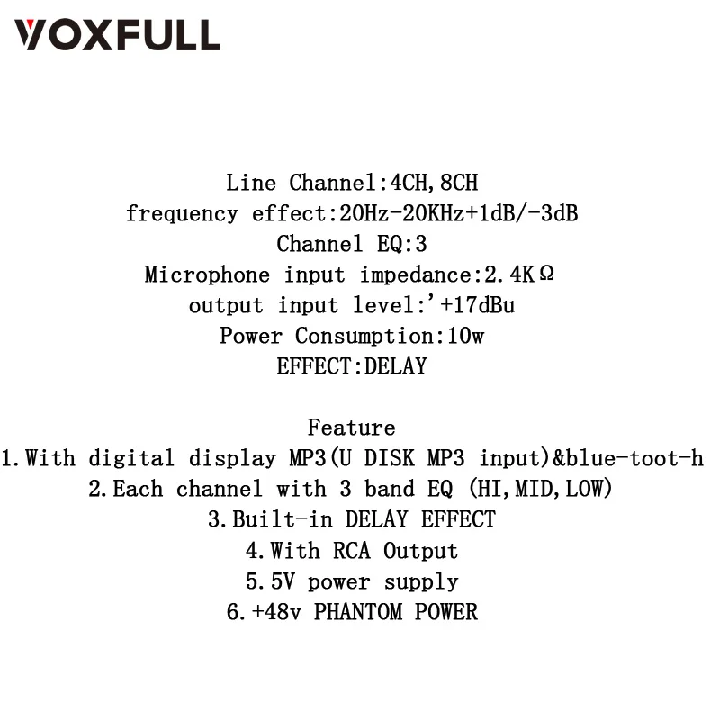 Voxfull MIX-400 Mixer audio professionale a 8 canali con console di missaggio per lettore MP3 USB di mixer per console audio DJ