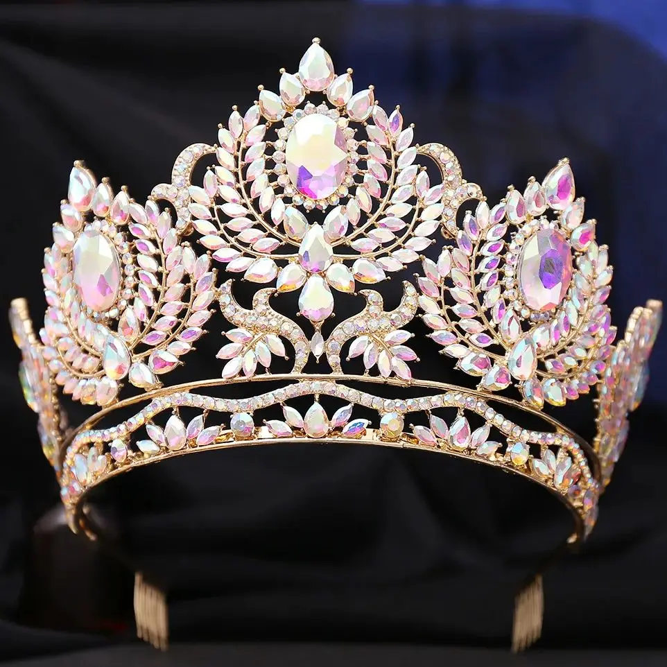 DIEZI Fashion Baroque Luxury Big AB Crystal Tiara Crown For Women Elegant Queen Princess Tiara Wedding Party Hair Dress Jewelry