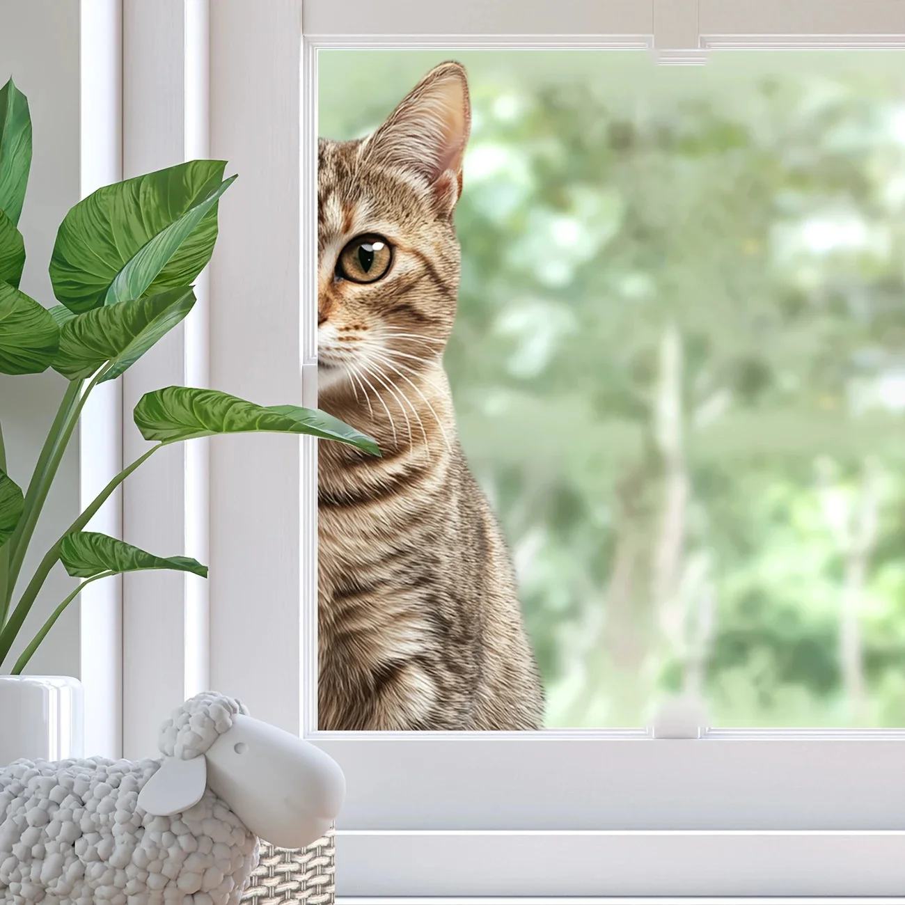 MT1123# The Hidden Cat Window Sticker Cute Animal Self-Adhesive Decals, Durable for Bedroom & Living Room Glass Decor