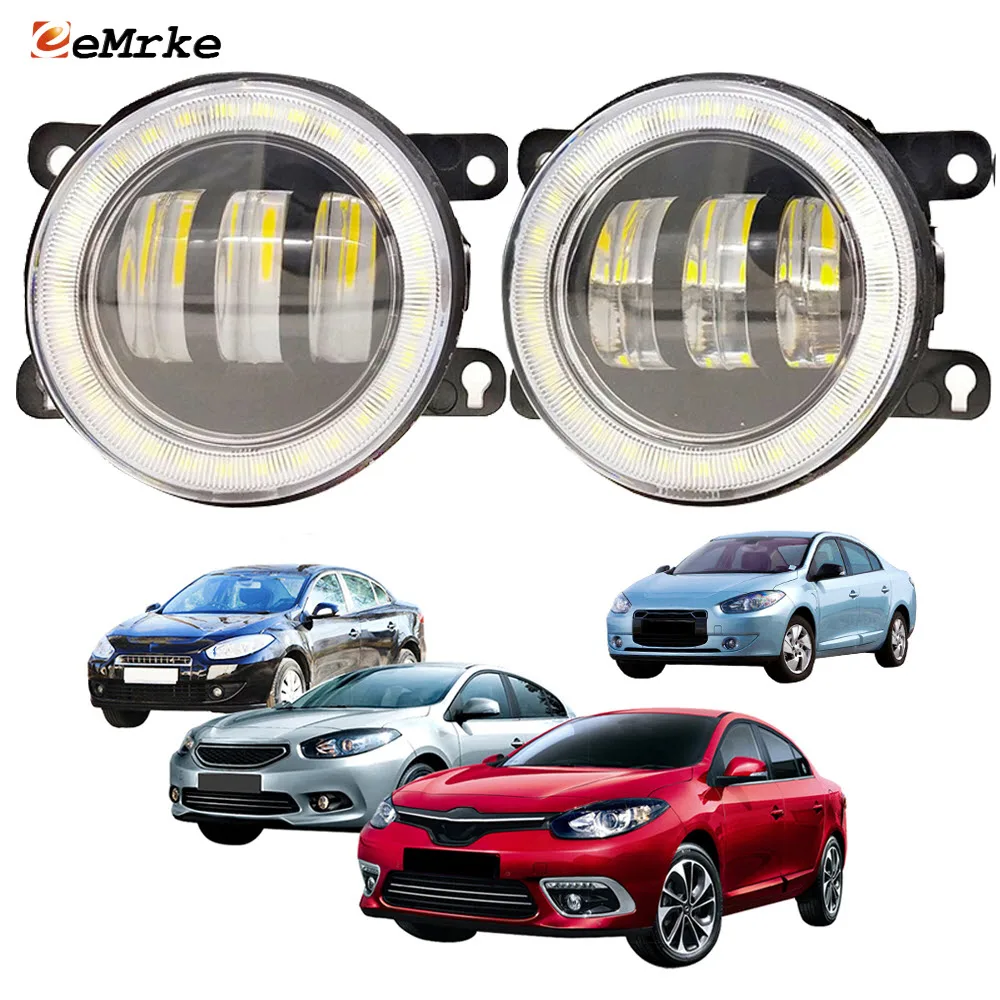 Led Fog Lights High Power + Angel Eye Ring for Renault Fluence L30 Samsung SM3 2010-2020 with Clear Lens Daytime Running Light