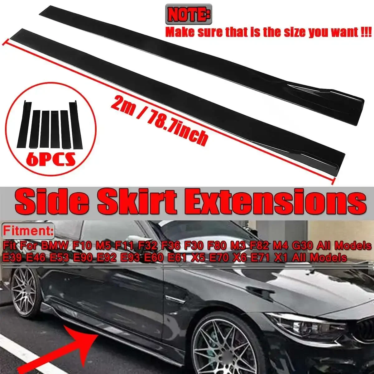 Universal 2m Car Side Skirts Winglet Splitters Lip Extension For BMW For Benz For VW For Audi For Ford For PEUGEOT For SEAT LEON