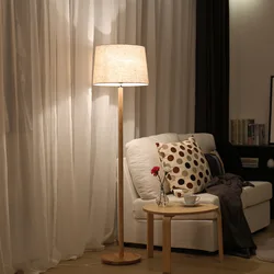 Free Shipping Wooden Solid Wood Modern Nordic Simple Fabric Bedroom Ash Wood Living Room Bedroom Apartment Hotel Floor Lamp