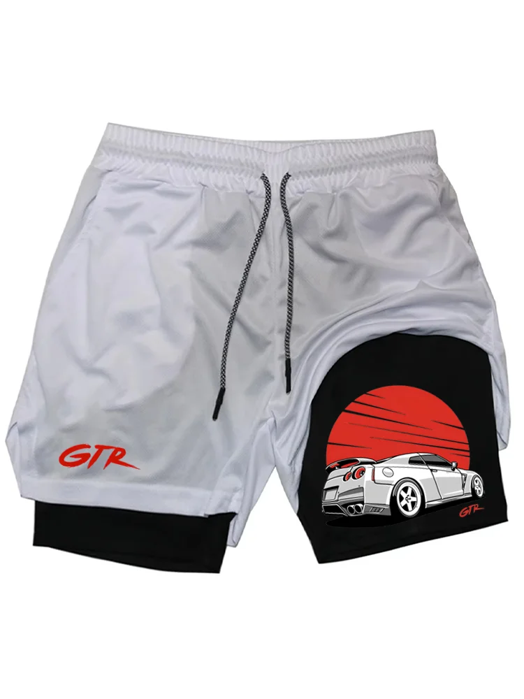 

Men's 2-in-1 Double Layer Gym Shorts, Car Print Quick Dry Workout Running Shorts with Pockets for Fitness WX034