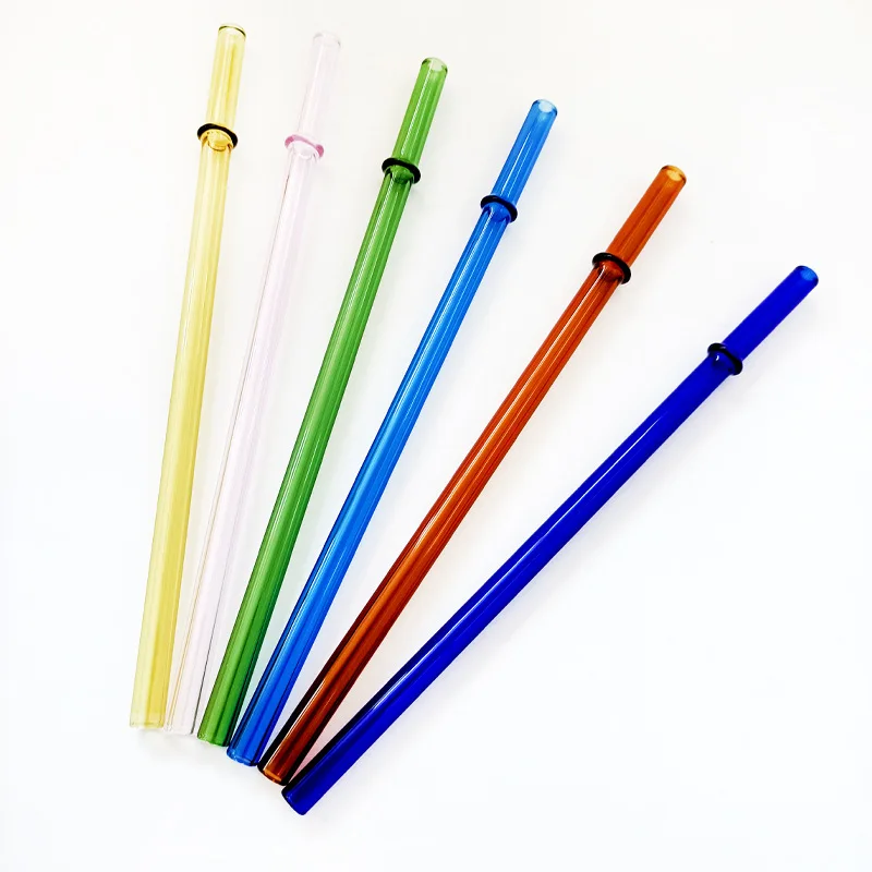 200Pcs/Lot New Creative High Borosilicate Transparent Color Glass Straw with Anti slip Buckle Wholesale