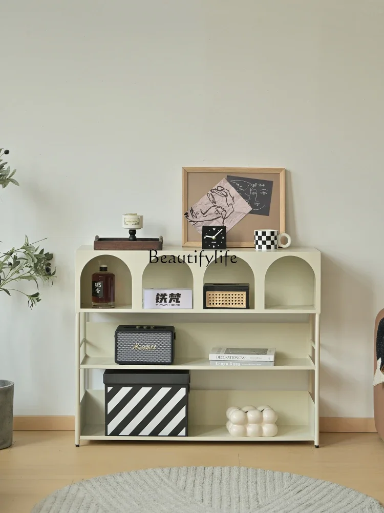 

yj32 Wrought iron porch table, long strip, a few against the wall, shelf, low storage cabinet