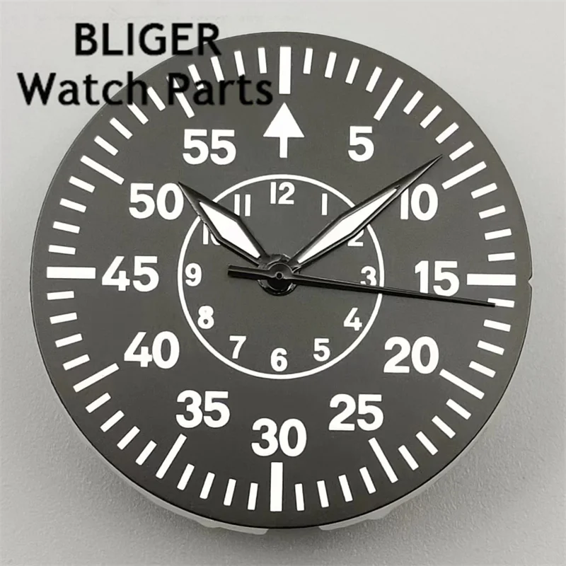 BLIGER 29mm Pilot Watch Dial Hand Set With Full C3 Green Luminous Creamy Black Blue Color For NH35 NH36 Movements