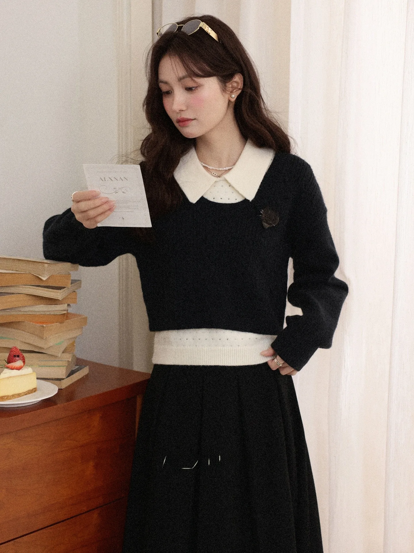 

South Deer Grey Waltz round Neck Long Sleeve Knitted Sweater Short Style Women's Autumn Winter New Arrival Casual Loose Fit