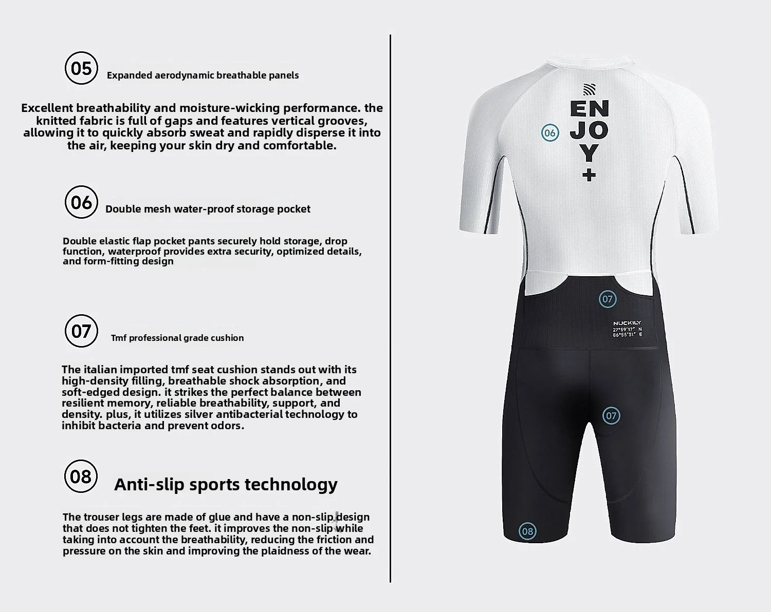 NUCKILY Herren Triathlon-Anzug Ironman Trisuit Ärmellos Radfahren Laufen Schwimmen Einteiliger Kompressionsanzug Schnelltrocknend Aero Rennanzug Pro – Detail 4