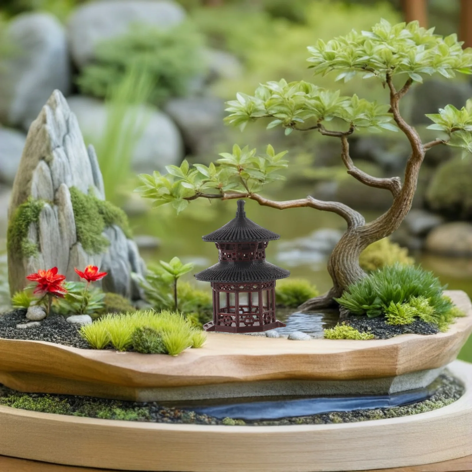 

Mini Pavilion Ornament: Realistic Chinese Style Resin For Bonsai Garden Decor Asian Tabletop Sculpture Micro Landscape Display