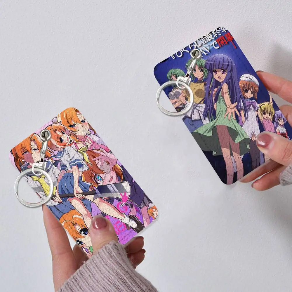 1PC Anime H-Higurashi When They Cry Premium Leather Card Holder Keychain Scratch-Resistant Case for Bus Cards