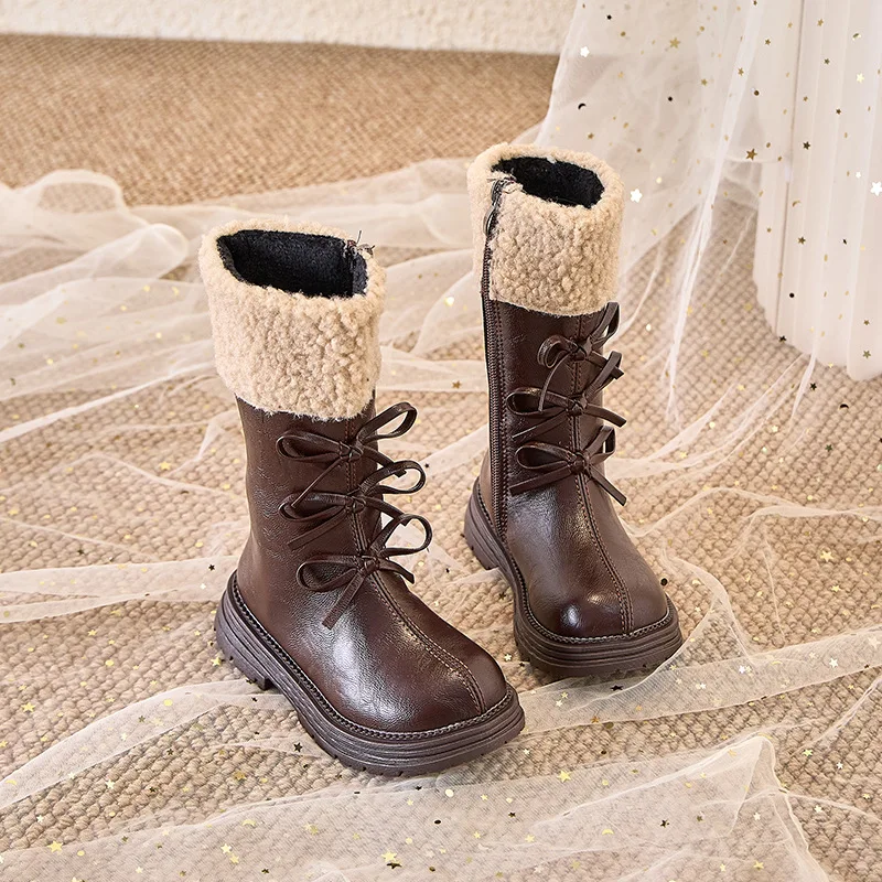 

2025 Children Trend Leather Boots for Girls Winter New Fashion Korean Style Soft Bottom Anti-slippery Versatile Princess Shoes