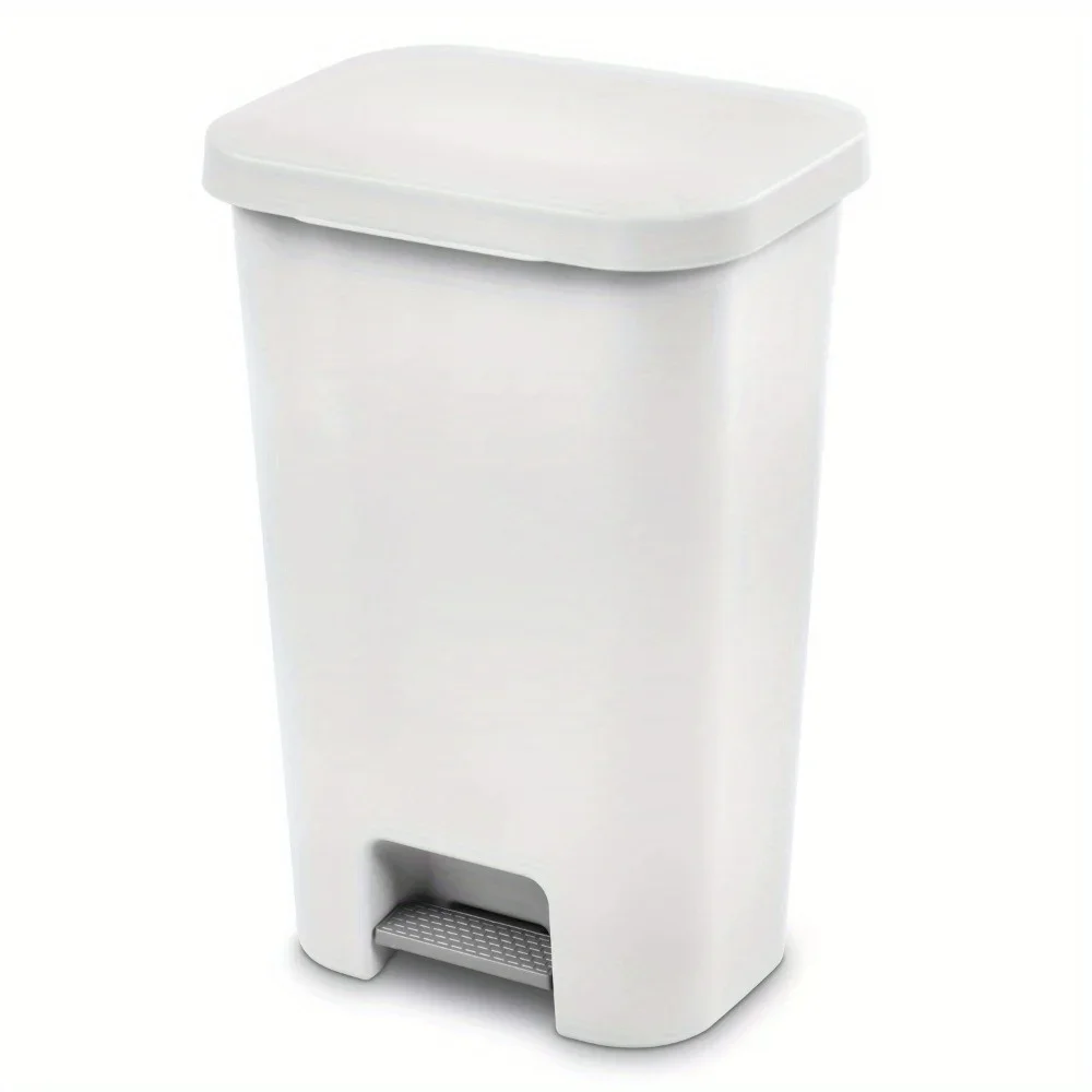 11.9 Gallon Large Capacity Modern Plastic Waste Basket - Foot Pedal Operated, Wide Opening, Easy to Clean and Access