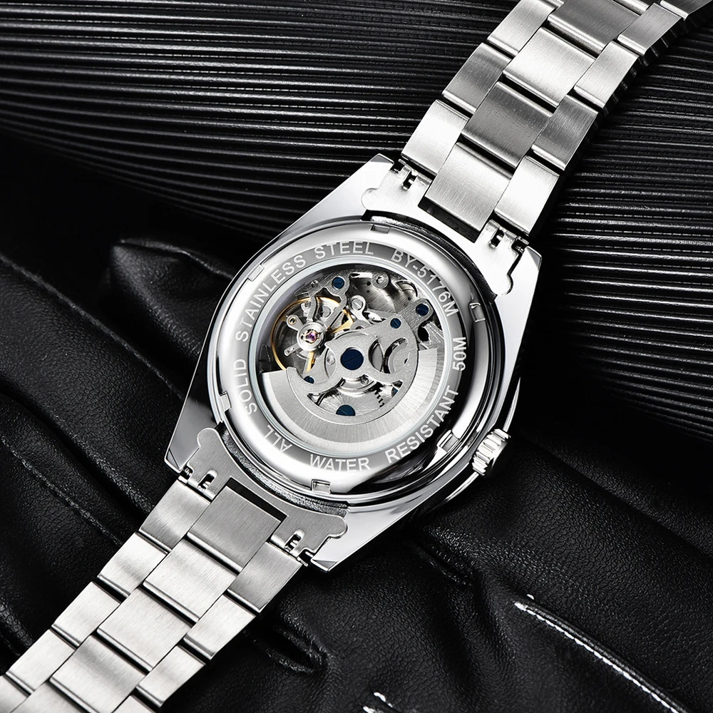BENYAR ساعات رجالية موضة الراقية ساعات آلية للرجال عميق مقاوم للماء الفولاذ المقاوم للصدأ الياقوت الزجاج ساعة رجالي هدايا