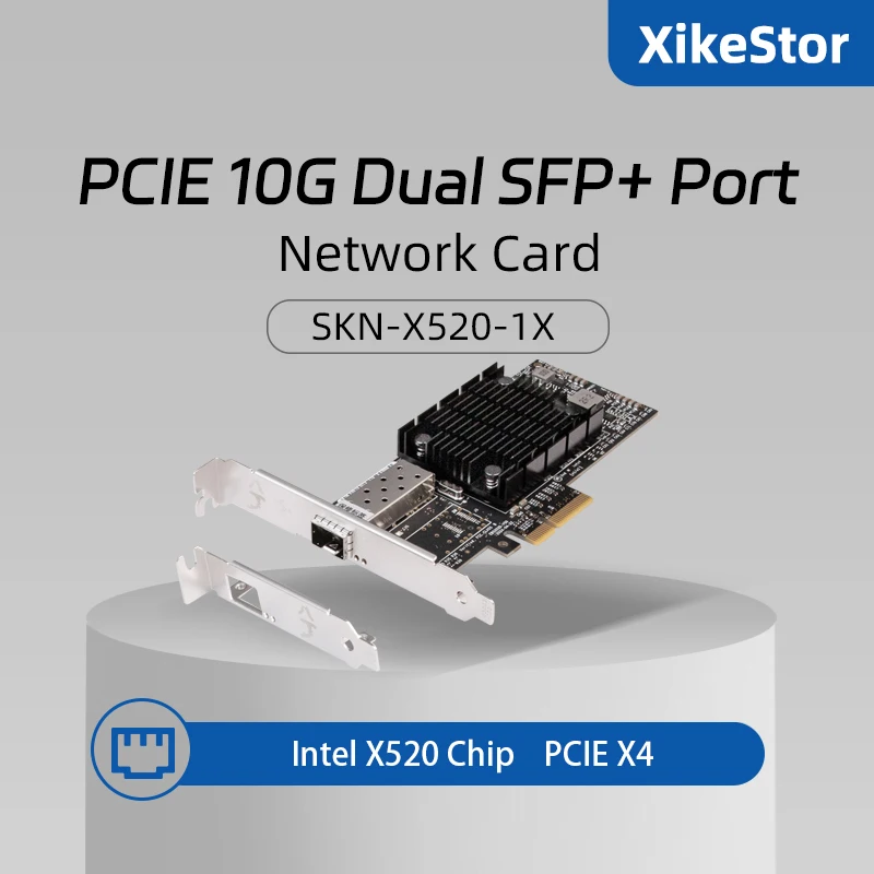 XikeStor PCIE X1 10G SPF+ Fiber Network Card with Intel X520-DA1 chip for Server/AP Support Windows/Linux/MacOS