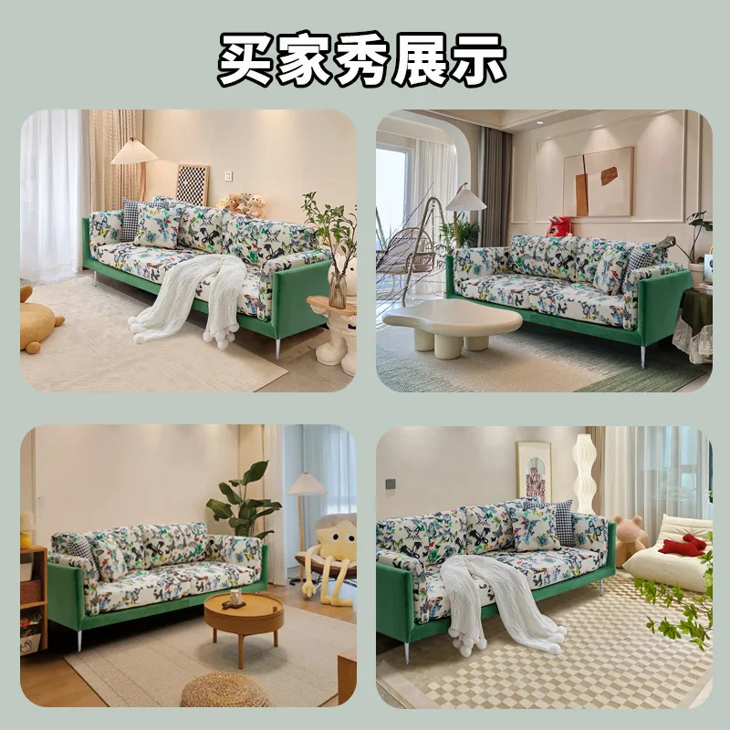 أريكة ترفيهية راقية B & B شقة غرفة المعيشة المنزلية مزدوجة ثلاثية الحديثة فراشة زهرة القماش أريكة جلدية #4