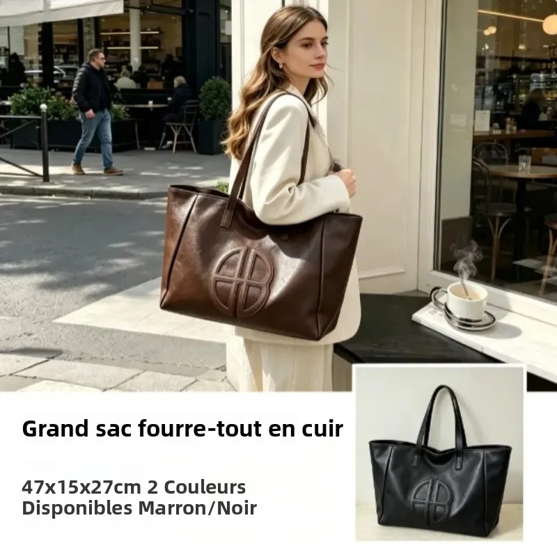 Nouveau Sac Fourre-tout Rétro Grande Capacité pour Femme 2026, Sac à Bandoulière Décontracté Simple pour Trajet Quotidien, Sac Cabas Tendance pour Usage Quotidien