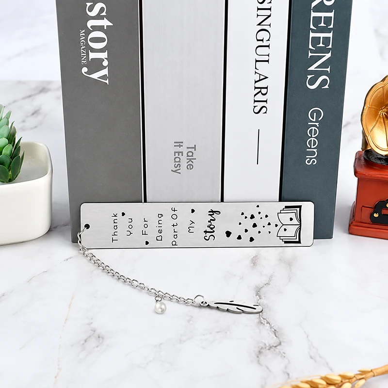 Stainless Steel Thank You Story Pendant Bookmark Feather Pearl Charm Student Teacher Gift Reading Learn Supplies