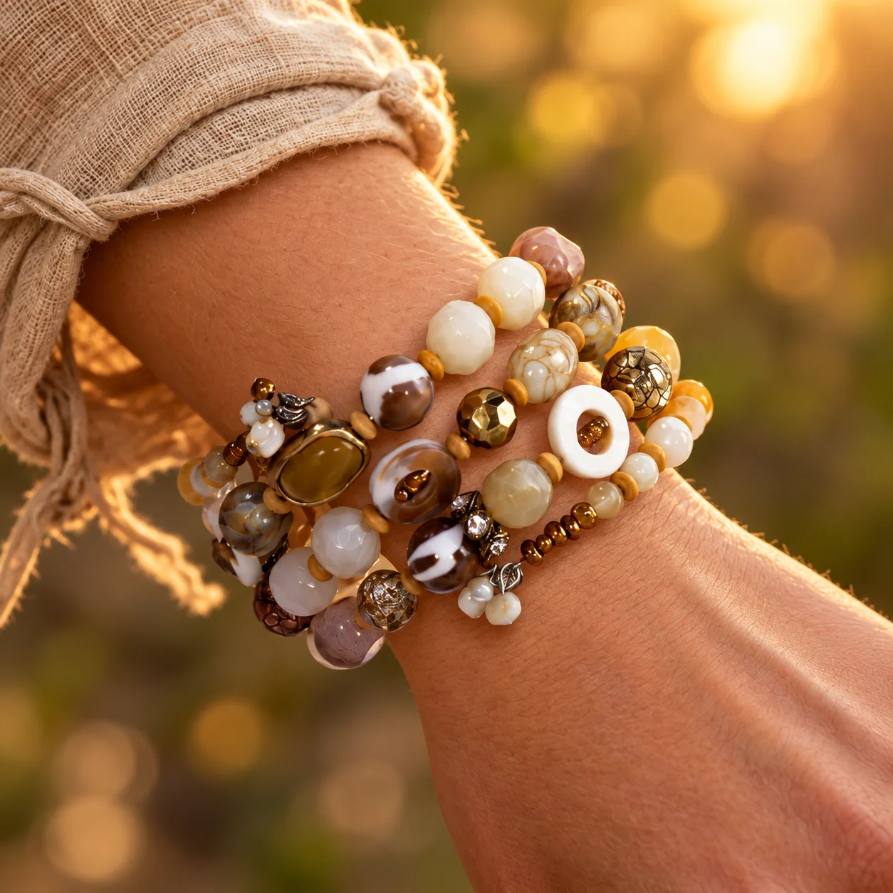 Crystal Bracelet with 4 Layer Alloy Beaded Brown Vintage Jewelry for Women Gift Daily Wear Party Accessories Holiday Birthday