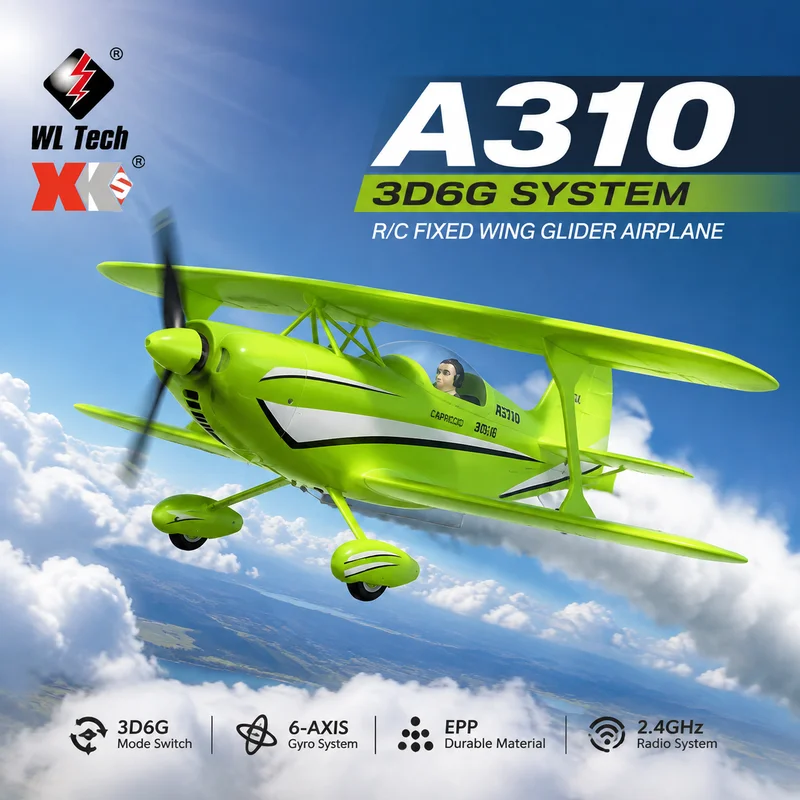 WLtoys A310 Beech D17S Biplane Brushless RC Airplane 4CH 3D Aerobatic 6G Self-Stabilization EPP Fixed Wing Glider Simulation