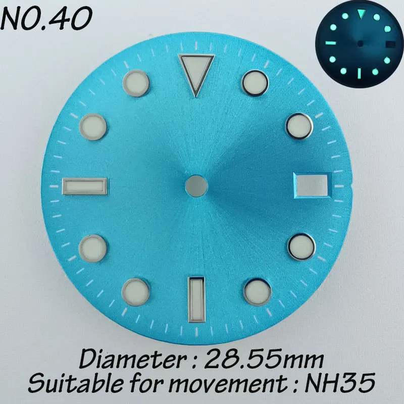 28.5mm black and white single calendar triangle stud watch dial C3 lumiouns suitable for NH35 NH36 automatic movement