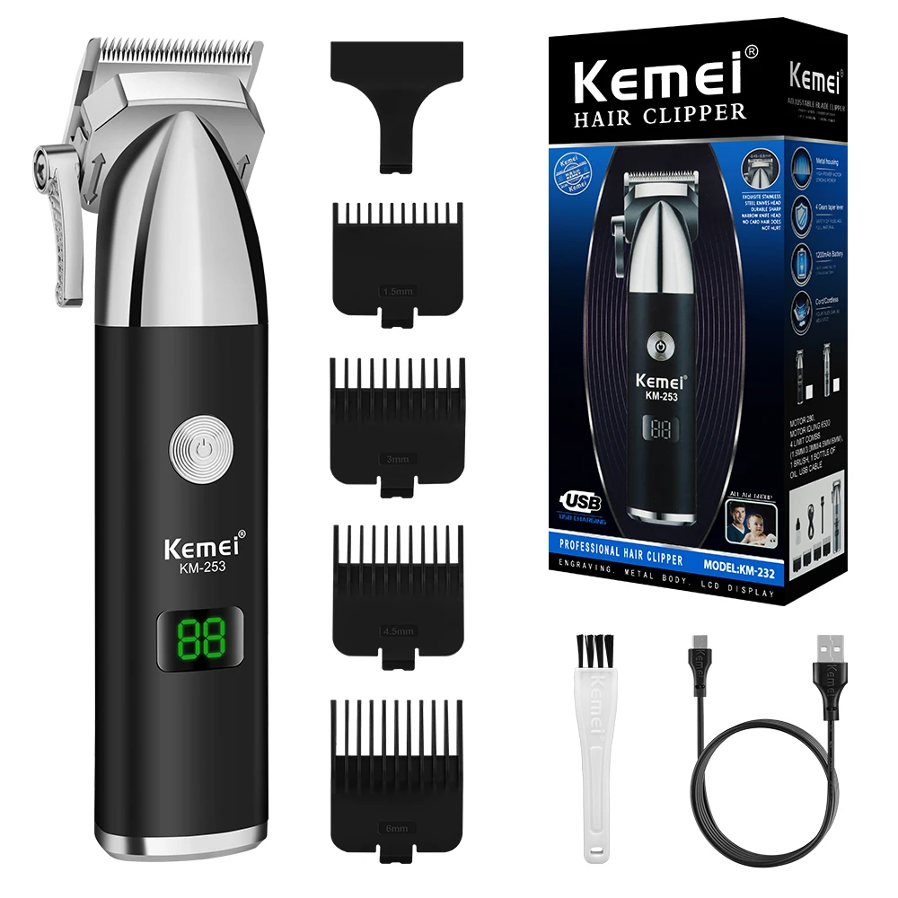 

Kemei 253 Rechargeable Barber Hair Trimmer For Men Electric Professional Beard Hair Clipper Cord/Cordless Hair Cutting Machine