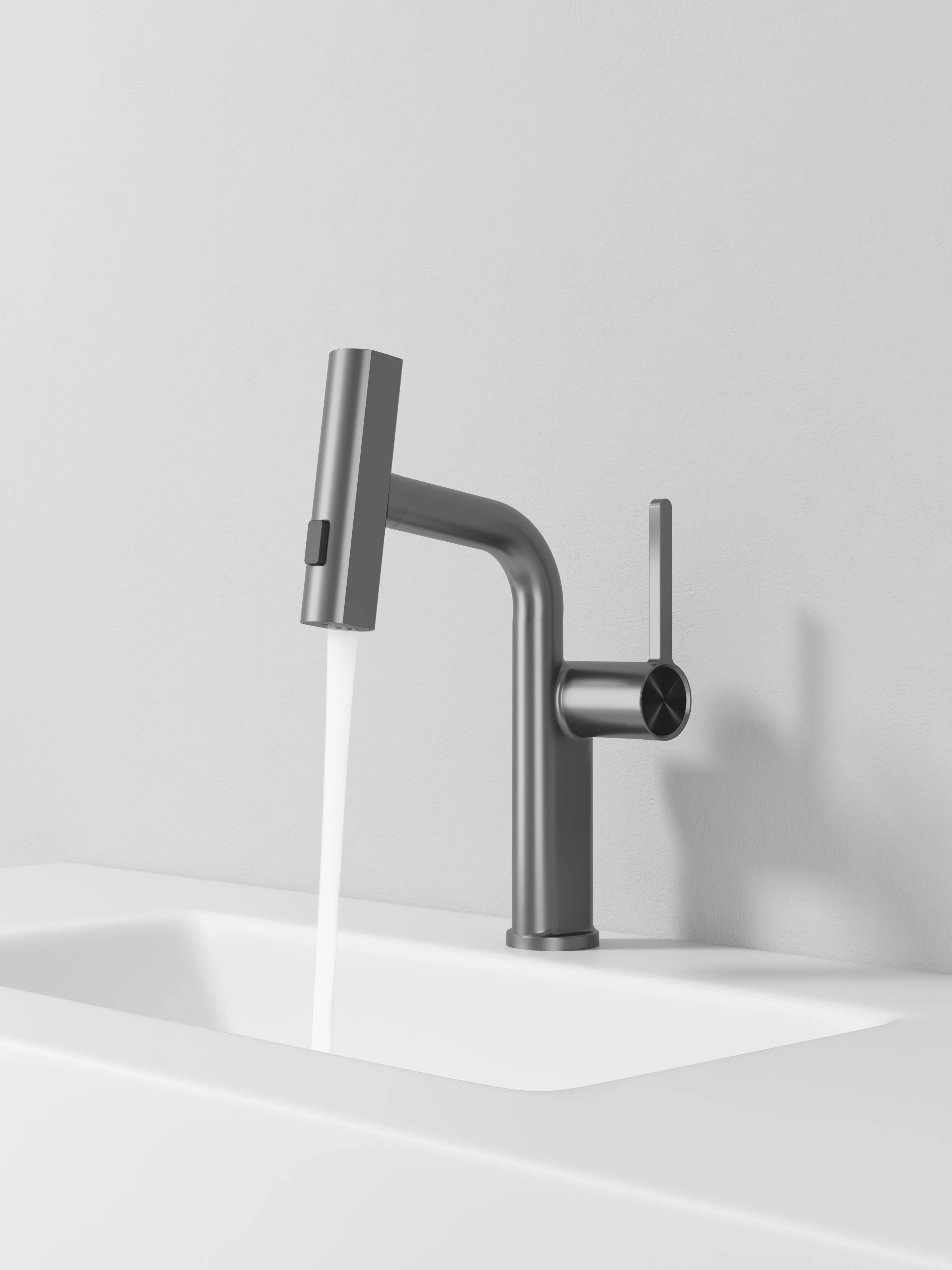 Single-lever Basin Faucet Waterfall Design Pull-out Faucet 360 Rotation Modern Deck Mount