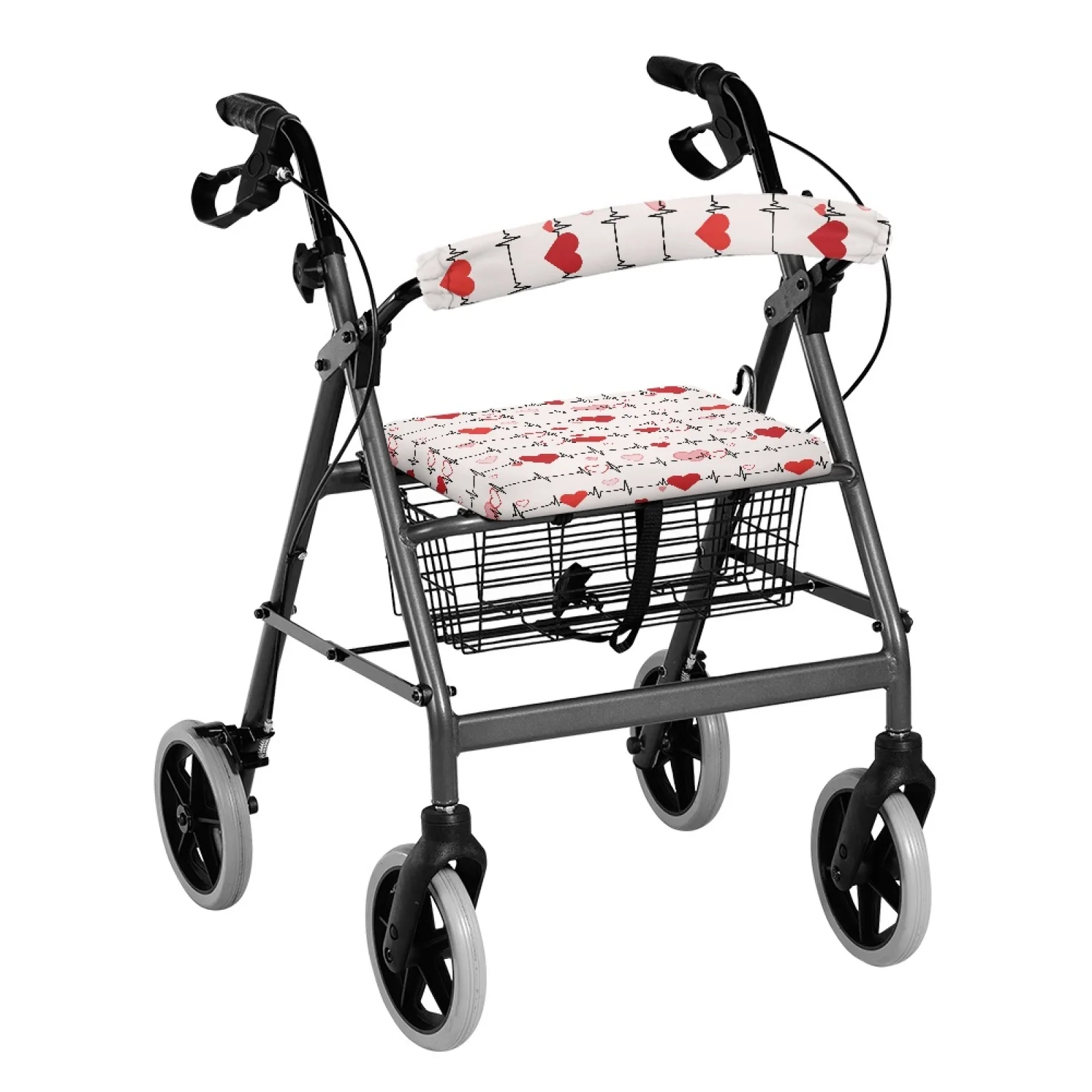 Coloranimal Heart Pulse Pattern 2PCS Rollator Seat Back Cover Polyester Fabric Rollator Walker Seat Back Covers for Ladies