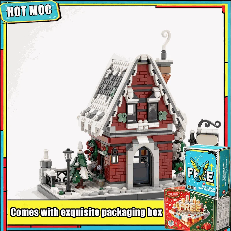 1042Parts Christmas Nordic Cottage Building Blocks Winter Snow House MOC Model DIY Assembly Brick Set Holiday Home Decor Gifts
