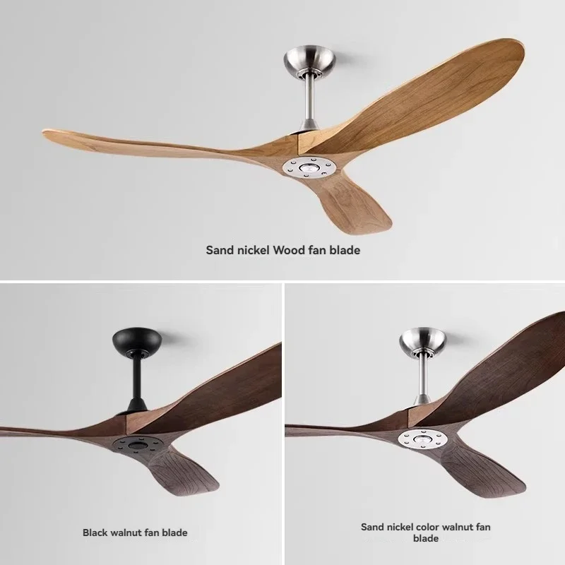 Retro-style inverter ceiling fan, high airflow without lights, Nordic solid wood remote control fan, suitable for living room.