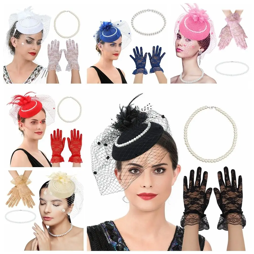 

Exquisite Mesh Feather Headband Elegant Sweet Vintage Fascinator Hat Hair Band Pearl 1920s Hair Accessories Wedding