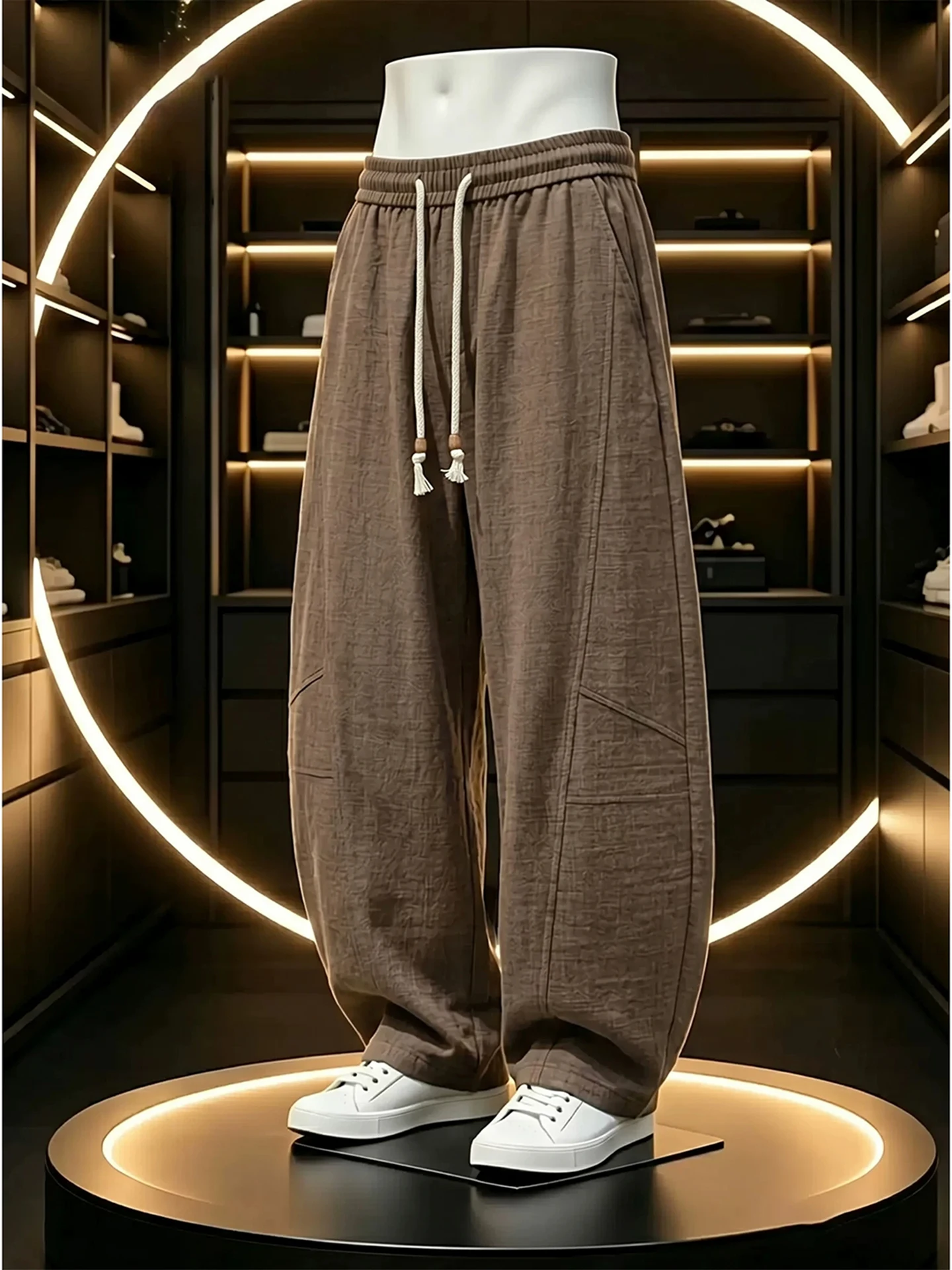 

Lightweight Ice Silk Linen Men's Summer Casual Pants Wide Leg Oblique Cut Loose Fit Comfortable Breathable Straight Tube Trou...