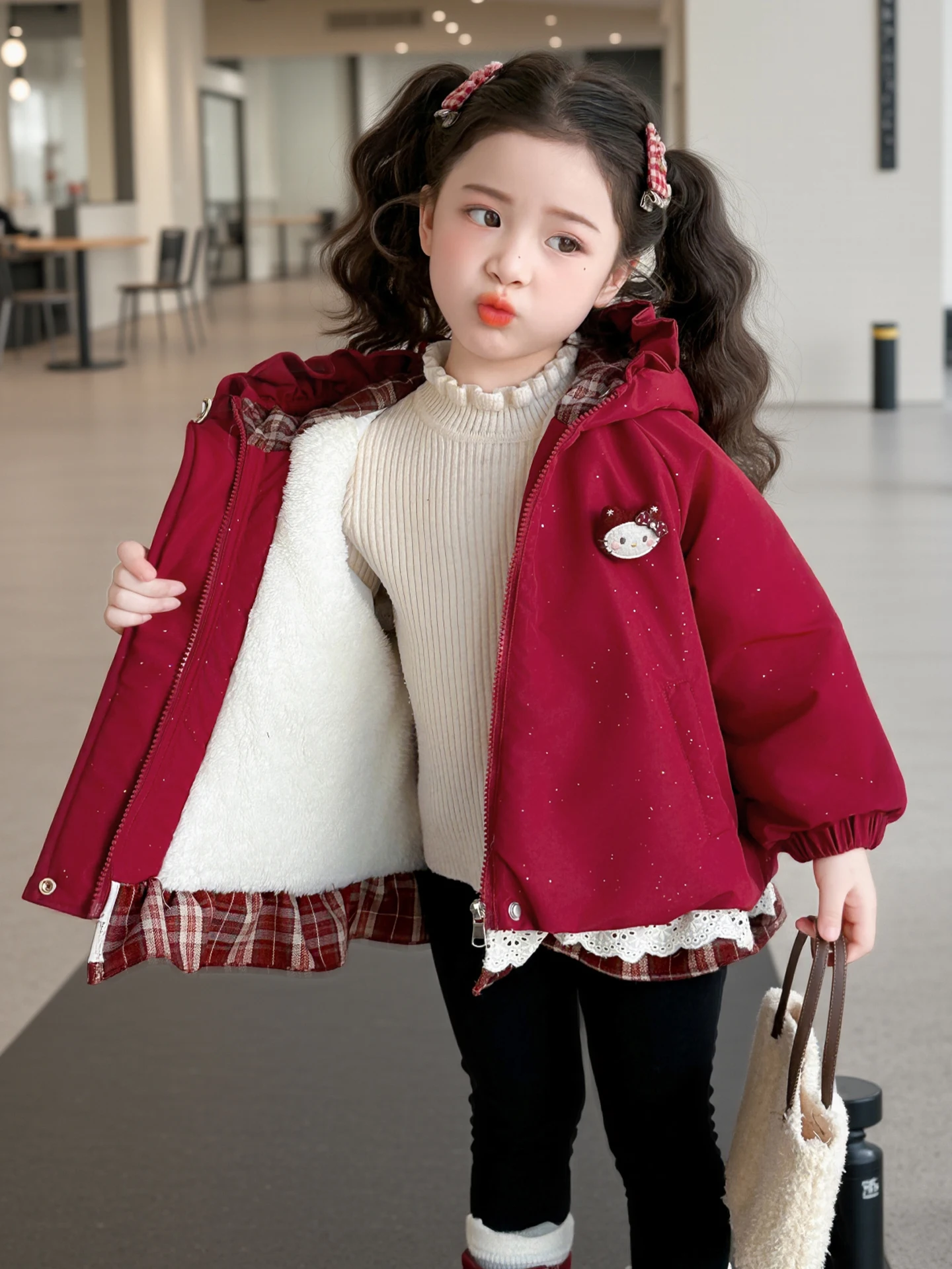 

Thiened Хлопковая куртка для маленьких девочек, зимняя одежда, теплое праздничное новогоднее детское пальто, стеганое пальто, свободная посадка