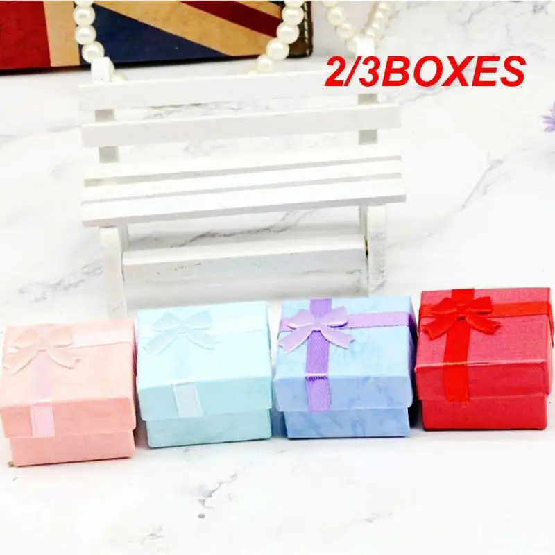 2/3BOXES Case Delicate Moisture-proof Cardboard Storage Boxes Drawn Gift Box Fashion Square 4×4×2.5cm Home Storage Ring Box