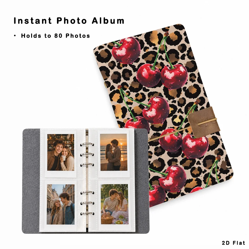 Trendy Animal Print Red Cherry Photo Album 80 Pockets Vertical Insert Photo for Holiday Birthday Party Gift Photo Collection
