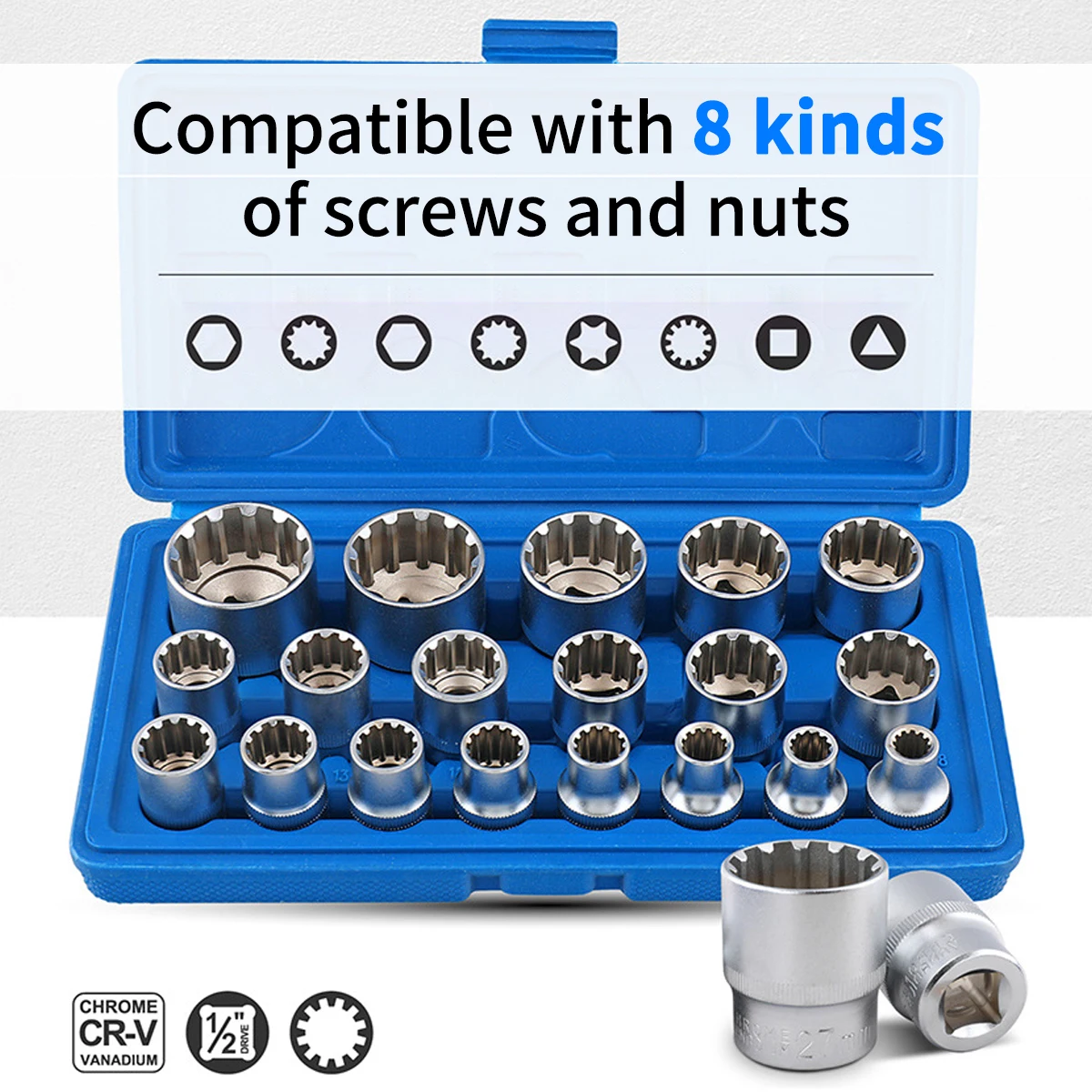 1/2 Socket Wrench Multi-tooth Nut Set Socket for 6/12 Edge Multi-function Tooth Type Short Sleeve