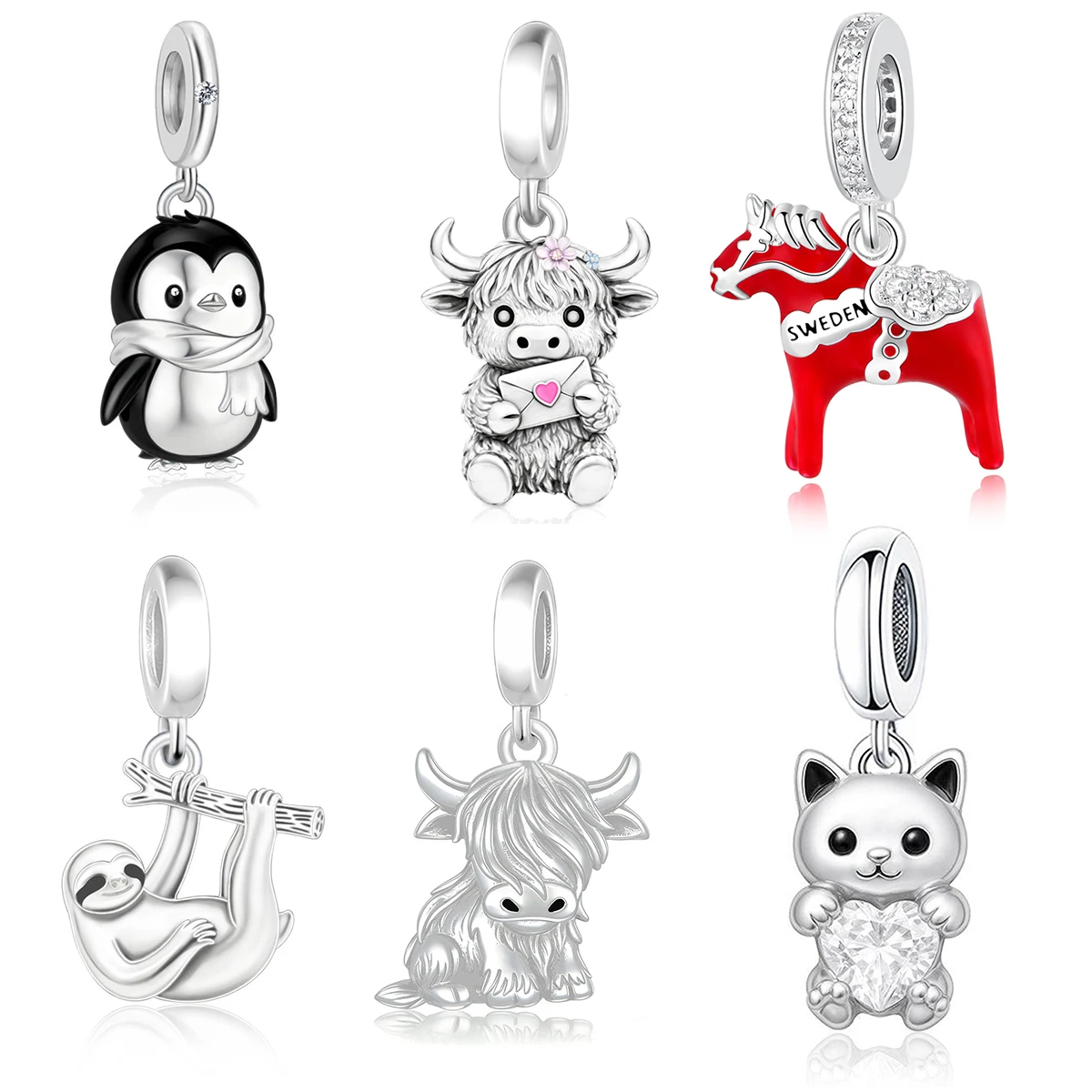 2026 original animal series bead pendant, penguin, horse, sloth,DIY bracelet accessory, environmentally friendly copper material