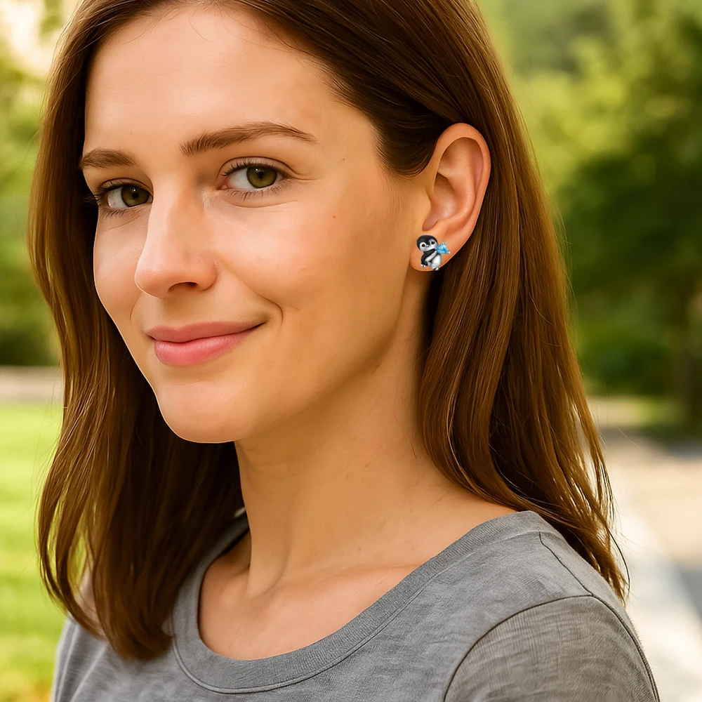 Medsor Blue Crystal Penguin Stud Earrings Cute Animal Shaped Jewelry Accessory for Women And Girls Exquisite Gifts Idea