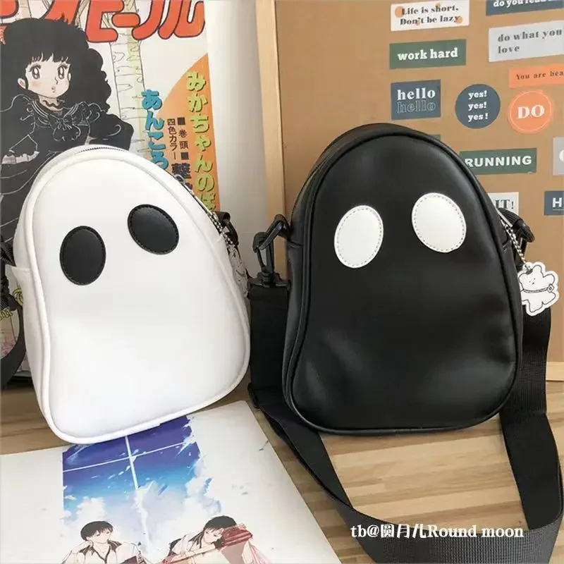 Bolso fantasma de estilo japonés para niñas, bolsos de hombro suaves con cremallera sólida, bolso cruzado informal de PU, Unisex