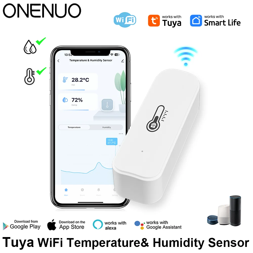 Tuya WiFi Temperature Humidity Sensor Smart Digital Thermometer Hygrometer with App Alert for Home Greenhouse Wine Cellar