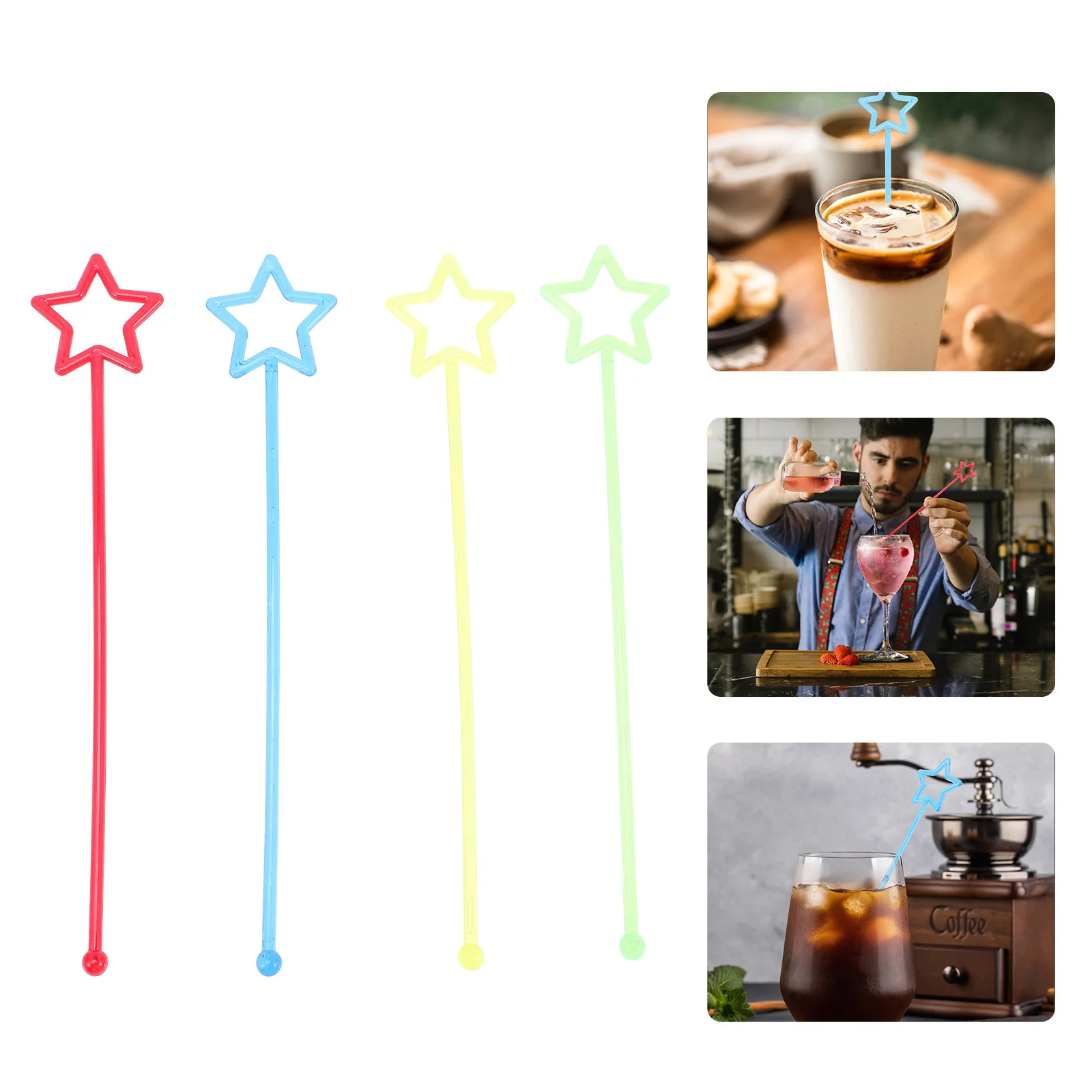 

30Pcs Acrylic Stirring Sticks Star Top Colorful Reusable Drink Mixers for Coffee Juice Cocktail Bars Acrylic Stirring Stick