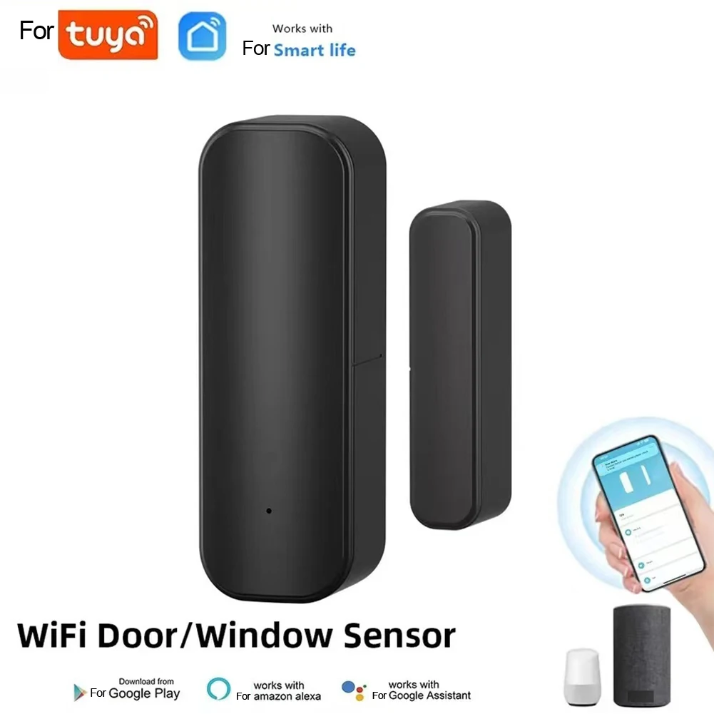 WiFi Door Open Closed DetectorsTuya Window Sensor With App NotificationAlert Contact Sensor For Home Security With Black Color