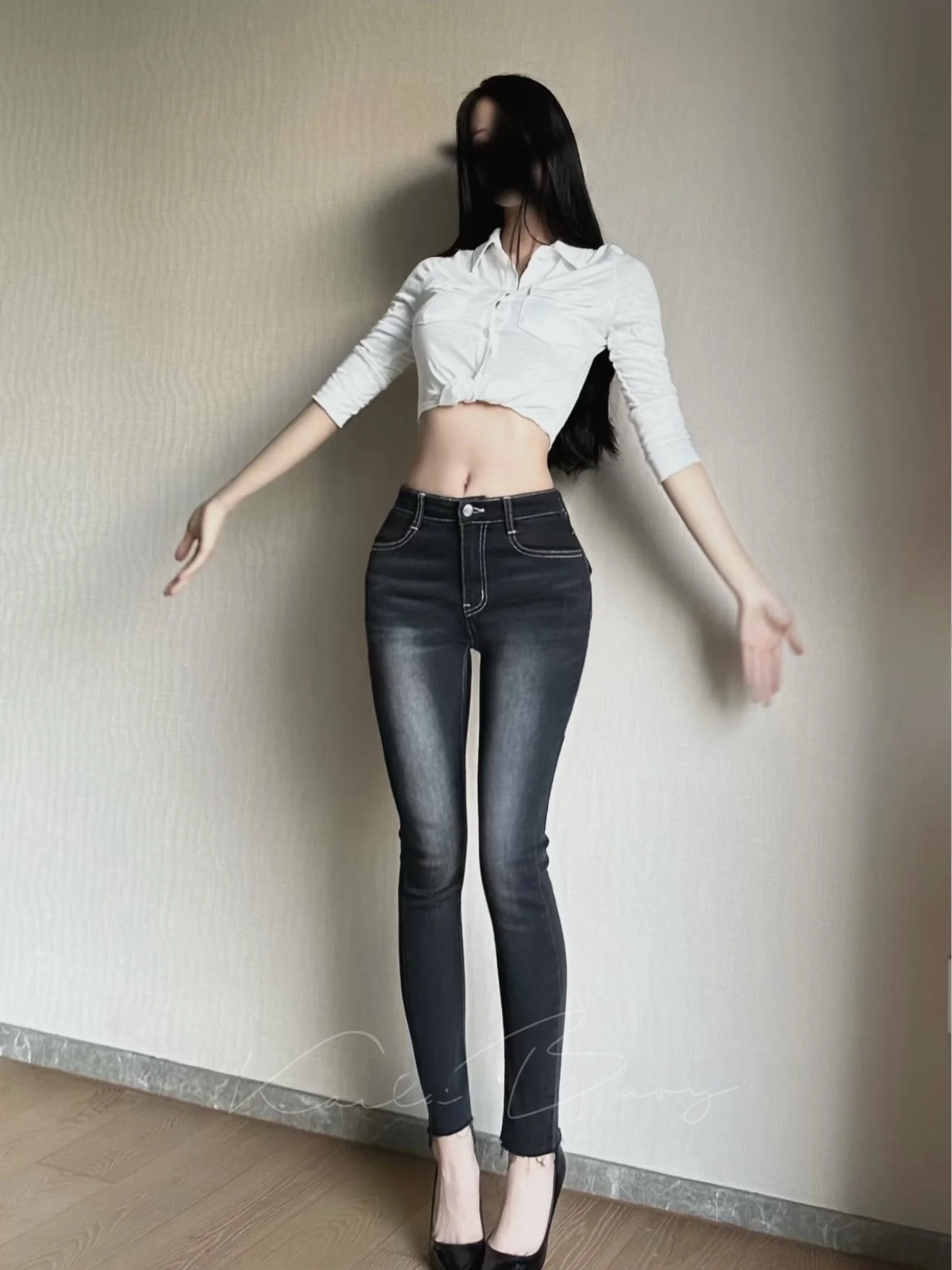 

Slim Fit High Waist Jeans Highlightened Lightened Distred Cotton Stretch Denim Ladies Casual High Elastici Bootcut Pants