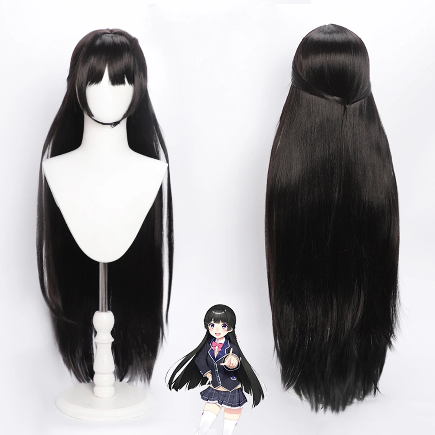 

Парик для косплея Nijisanji Virtual VTuber Аниме-парик Цукино Мито Черный Аниме-игра Парик для ролевых игр Длинный синтетический парик с челкой Аниме