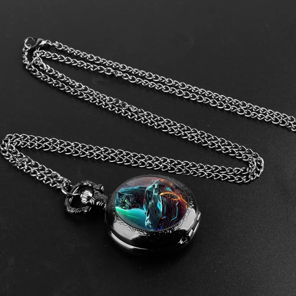 أزياء سيارة النمر نمط تصميم كوارتز ساعة الجيب الأرقام العربية قلادة فوب ووتش سلسلة هدايا للرجال الأولاد #4