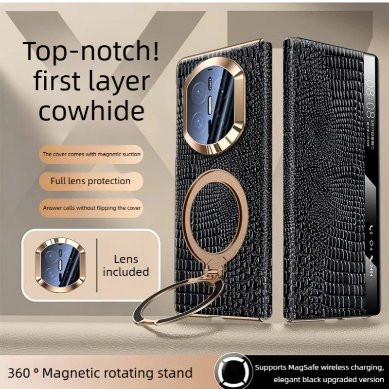 

Роскошный чехол из натуральной кожи для Huawei Mate X7, чехол с крокодиловым узором, умный дисплей, магнитный кронштейн для Huawei Mate X6, чехол