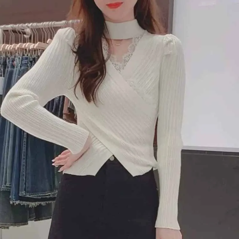2026 Halter Knitted Sweater Women Pullovers New Long Sleeve Criss-cross Knit Sweater Pullover Women Tops Sueters De Mujer Q6716